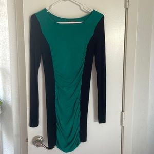 Fitted sweater dress, very flattering ruched, curvy! Flirty winter dress